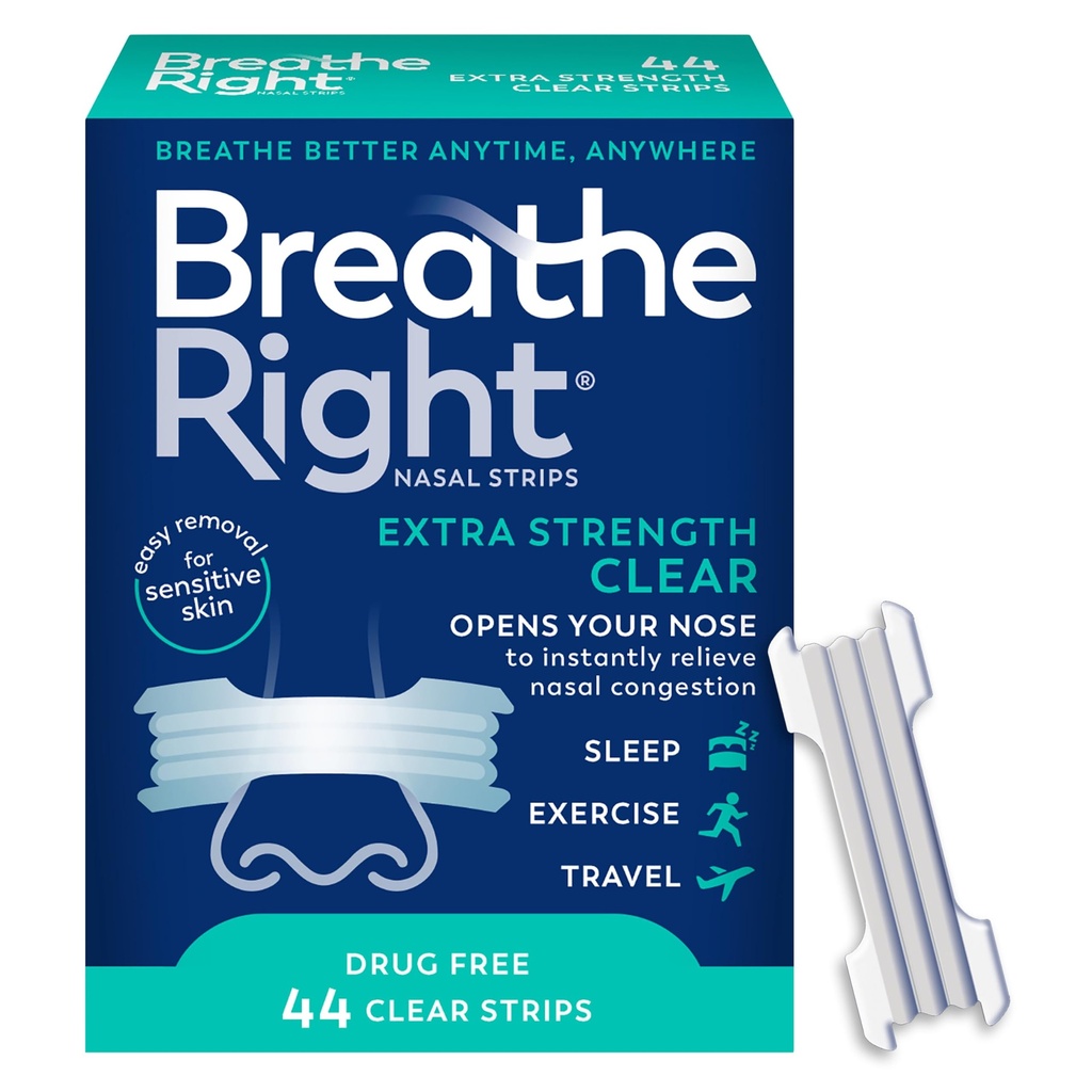 Breathe Right Nasal Strips, Extra Strength, Nasal Congestion, Clear, 44ct