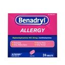Benadryl Ultratabs Allergy Relief Medicine, 25 mg Diphenhydramine HCl Antihistamine Tablets For Relief of Cold & Allergy Symptoms Like Sneezing, Runny Nose, & Itchy Eyes & Throat, 24 ct