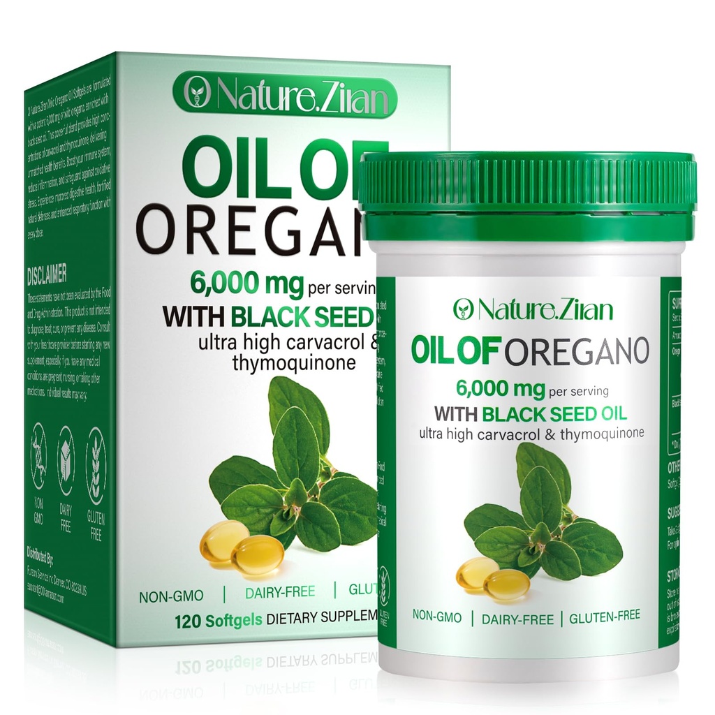 Óleo de orégano Softgel - Óleo Orgánico de orégano con semilla negra - 2 en 1, 120 Conde