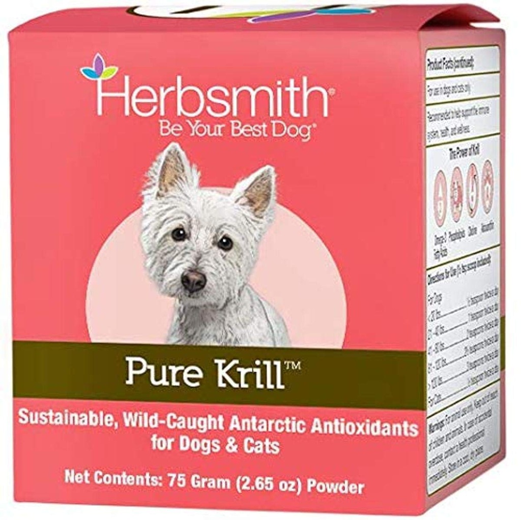 Herbsmith Pure Krill - Wild-Caught Antarctic Krill - Just 1 Ingredient - Astaxanthin for Dogs - Ready-to-Use Omega 3s – Alternative to Krill Oil for Dogs - 75g