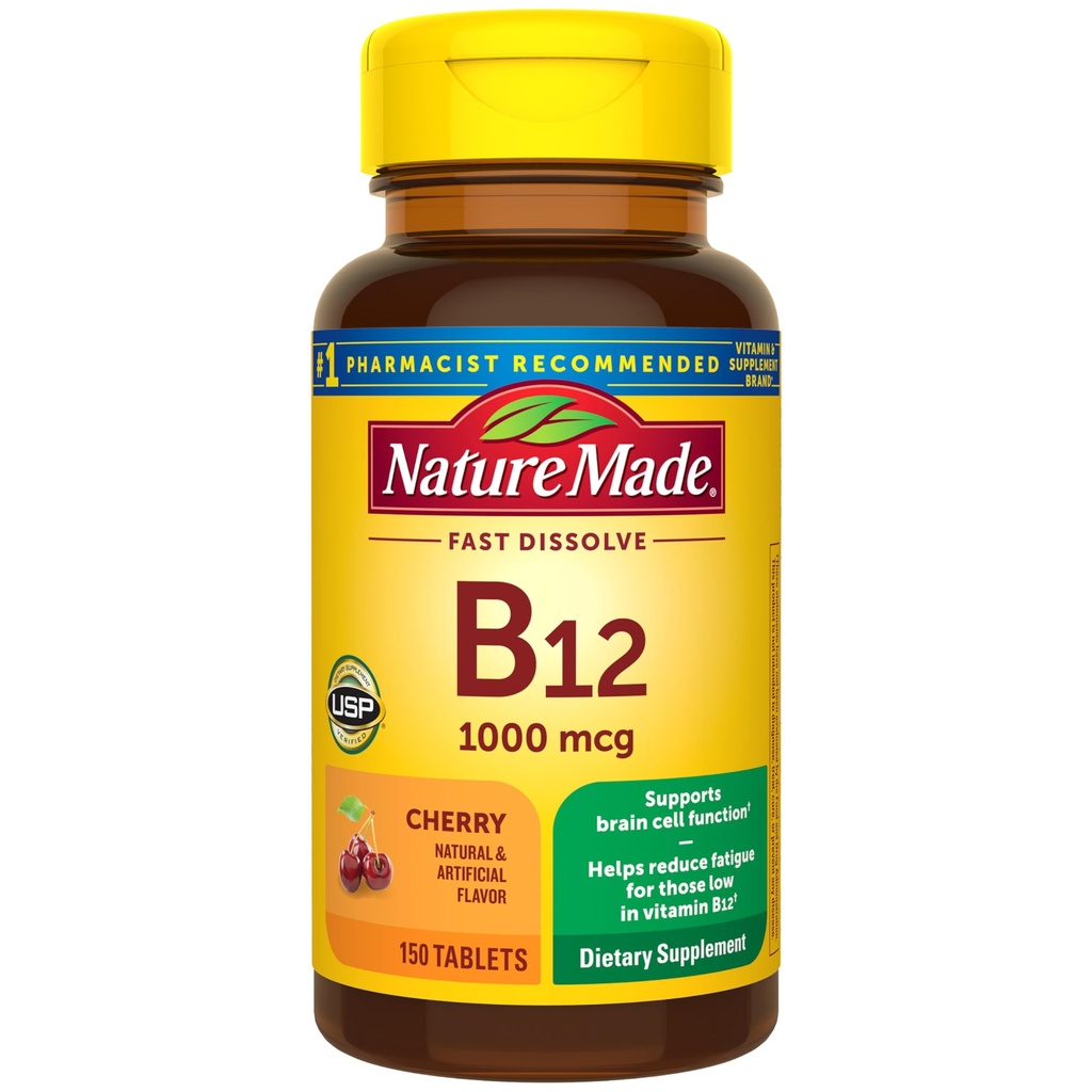 Nature Made Vitamina B12 1000 mcg, Easy to Take Vitamin B12 Sublingual Tablets for Energy Metabolism Support, 150 Sugar Free Fast Dissolve Tablets, 150 Day Supply