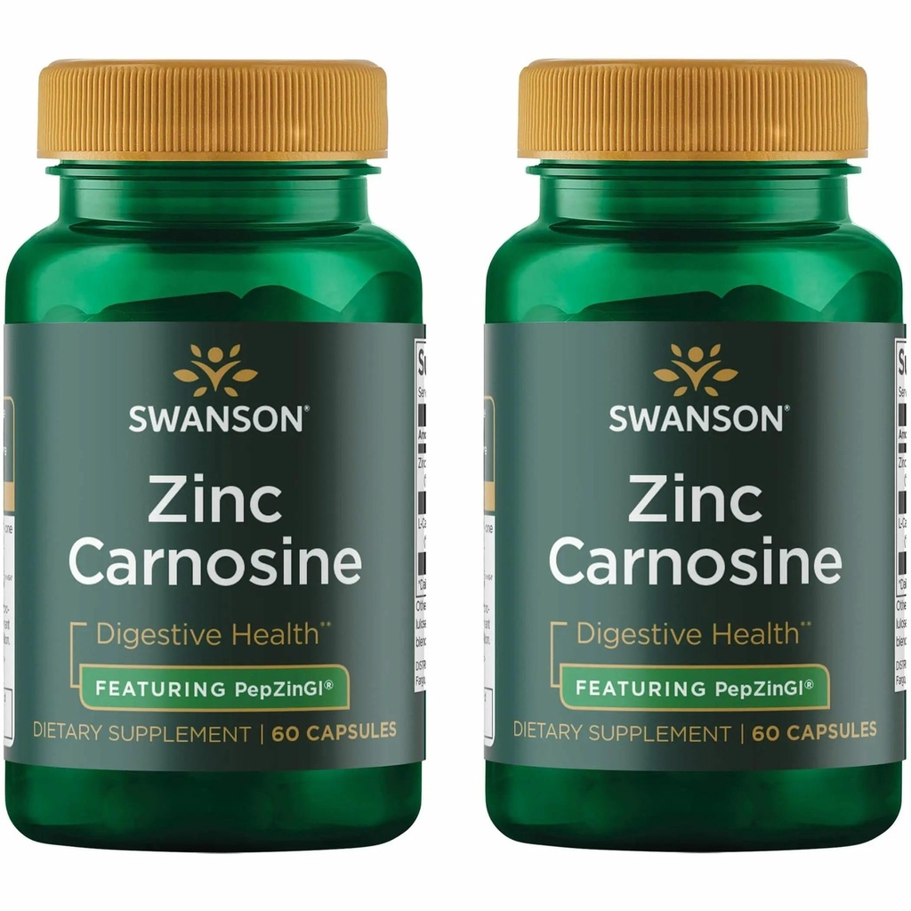 Swanson Zinc Carnosine (PepZin GI) - Natural Supplement Promoting Gastric Health & Digestive Support - Supports Microbial Balance in The Stomach - (60 Capsules) (2 Pack)