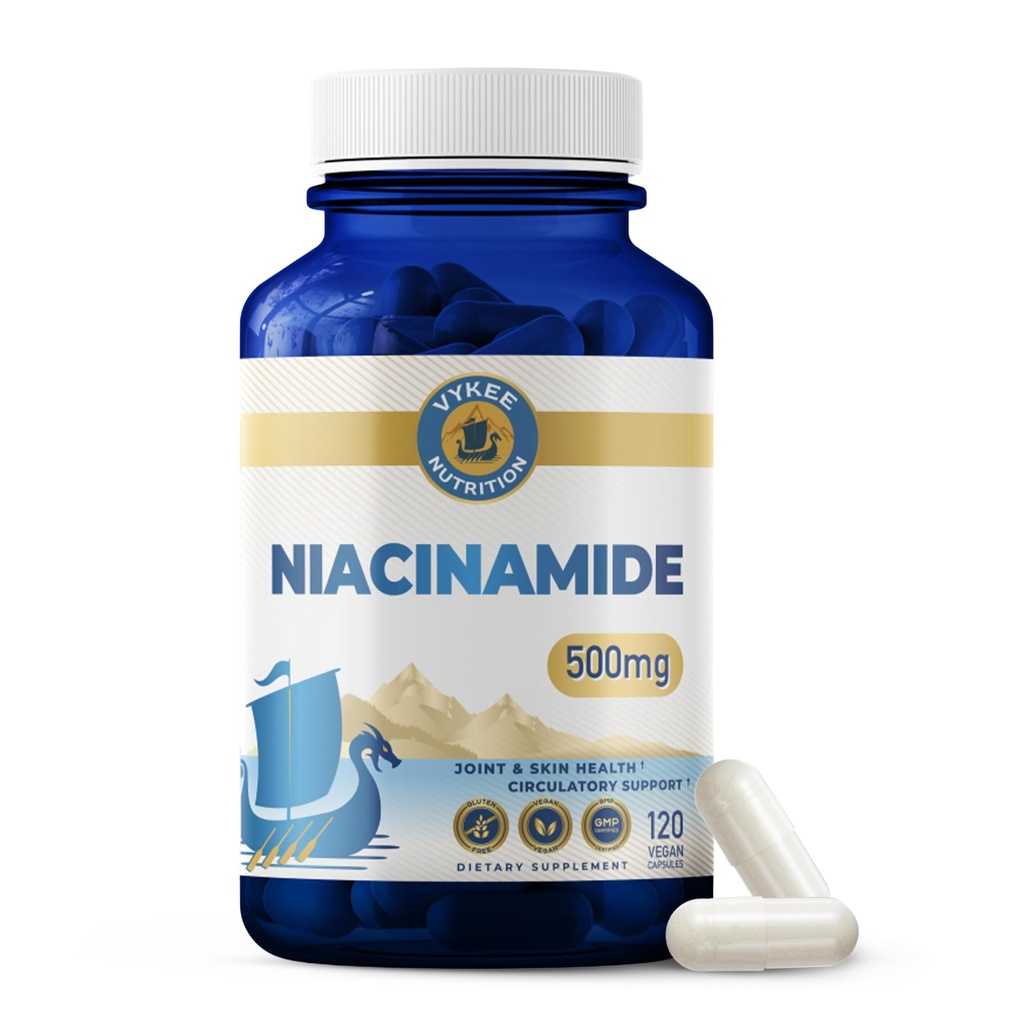 Vykee Nutrition Niacinamide Capsules - Vitamin B3 Supplement 500 mg