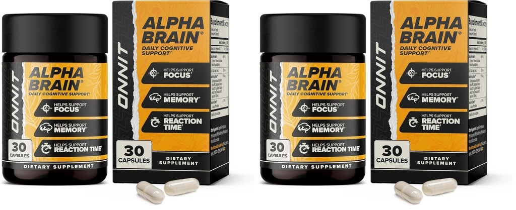 ONNIT Alpha Brain Nootropic Brain Supplement for Hombre and Women, IGEN Non-GMO Tested, Memory, Mental Clarity, Cognitive Support and Focus Capsules with L-Theanine and Vitamin B6, 30 Count (Pack of 2)