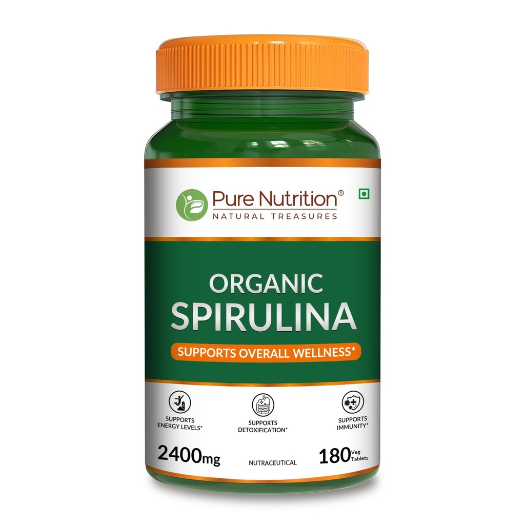 Nutrición pura Espirulina orgánica 2400mg por Serving Silencio 180 Tablas de Veg ← Spirulina Powder Tablas orgánicas ← Soporta la Esquía saludable &amp; Inmunidad más fuerte ← No GMO