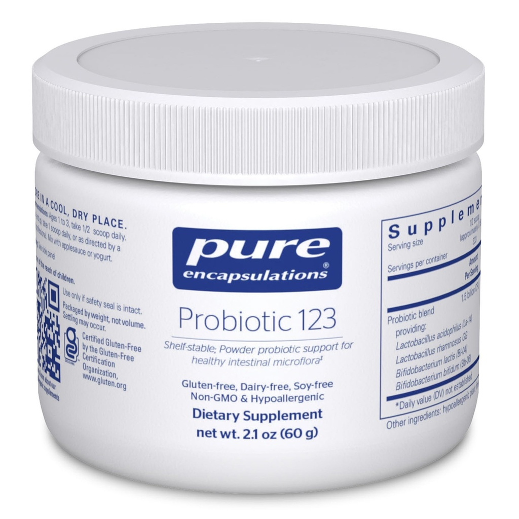 Encapsulaciones puras Probiótico 123 ← Apoyo Probiótico Infantil para Microflora Intestinal Saludable* ← 2.1 Ounces