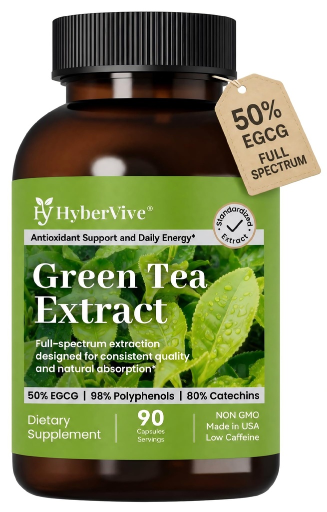 Green Tea Extract 450MG, High-Potency 50% EGCG (Standardized), 98% Polyphenols & 80% Catechins, Antioxidant & Metabolic Support, Naturally Low in Caffeine, Non-GMO, Made in USA, 90 Capsules