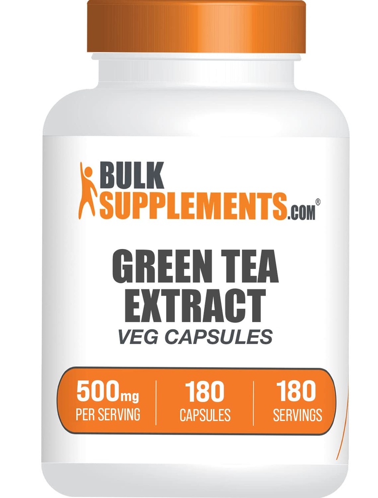 BulkSupplements.com Green Tea Extract Capsules - Green Tea Supplement, Green Tea Extract 500mg, Green Tea Pills - Vegan & Gluten Free, 1 Capsule per Serving, 180 Veg Capsules (Pack of 1)
