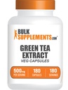 BulkSupplements.com Green Tea Extract Capsules - Green Tea Supplement, Green Tea Extract 500mg, Green Tea Pills - Vegan & Gluten Free, 1 cápsula por Serving, 180 Veg Capsules (Pack of 1)
