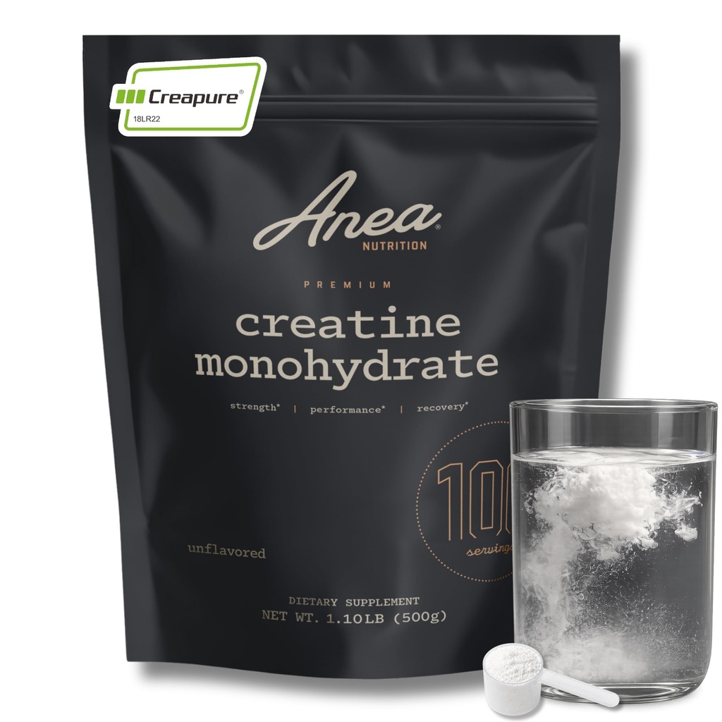 Anea Creatine Monohydrate, Micronized, Creapure, Unflavored, 100 Servings