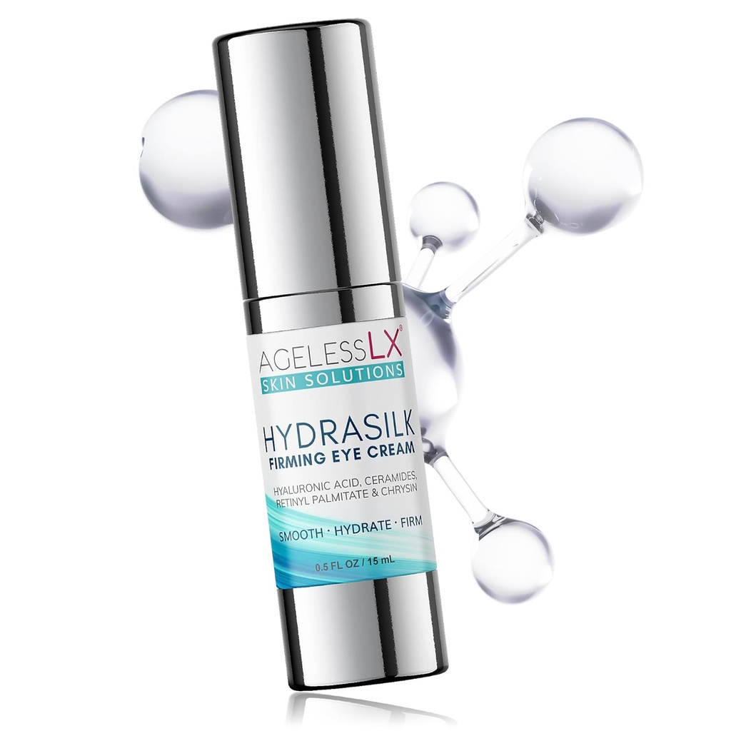 AgelessLX - Hidrasilk Eye Cream - Firming Under Eye Cream for Dark Circles and Puffiness - Hialuronic Acid Moisturizer for Wrinkles, Fine Lines and Puffy Eye Bags - 0.5 OZ