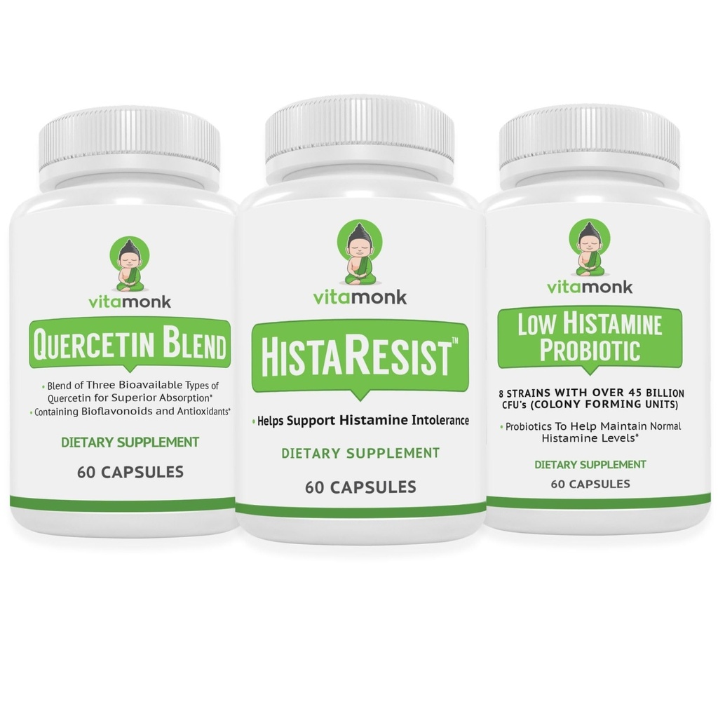 VitaMonk Quercetin, HistaResistir " Probióticos de baja histamina - Soporte de inmuno, digestivo y antioxidante - Quercetina 500mg, DAO Enzyme, 45 Billion CFU