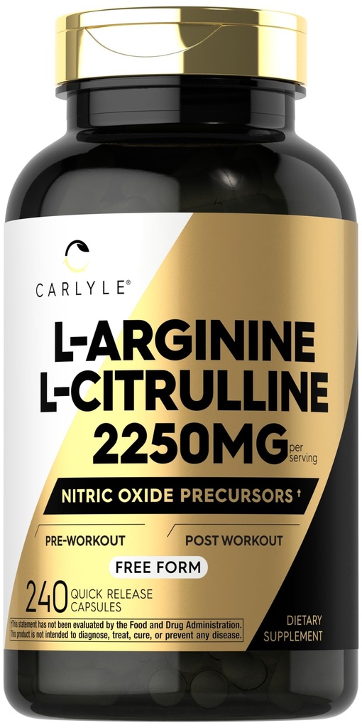 Carlyle L-Arginine L-Citrulline Suplemento Silencio 2250mg Silencio 240 Powder Capsules ← Nitric Oxide Precursors latitud Free Form ← Non-GMO &amp; Gluten Free