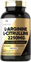 Carlyle L-Arginine L-Citrulline Suplemento Silencio 2250mg Silencio 240 Powder Capsules ← Nitric Oxide Precursors latitud Free Form ← Non-GMO &amp; Gluten Free