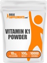 BulkSupplements.com Vitamina K1 Powder - Vitamina K1 Suplemento de Bone and Heart Health Support - Gluten Free, 10 mg por Serving, 100g (3.5 oz) (Pack of 1)