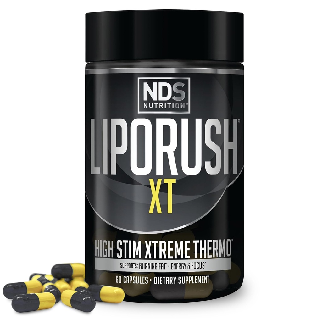 LIPORUSH NDS Nutrition XT - Super Concentrated Thermogenic with L-Carnitine &amp; Teacrine for Shredding Fat - Supports Maximum Energy, Focus, Calorie Burning, Diuretic, Appetite Control (60 cápsulas)