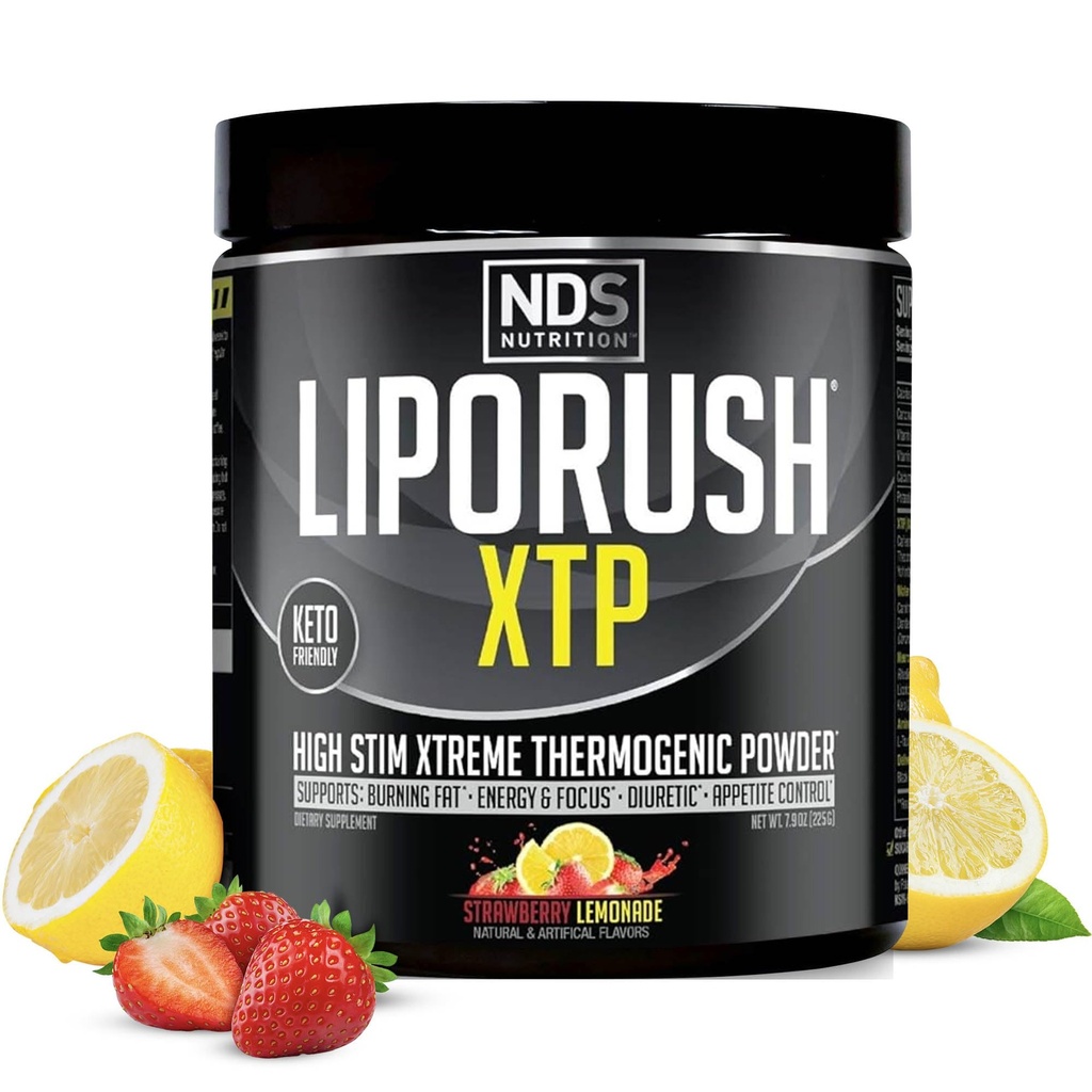 LIPORUSH NDS Nutrition XTP Thermogenic Fat Burner with L-Carnitine - Energy, Focus, and Appetite Control - Extreme Thermogenic Fat Burning Powder Weight Loss - Strawberry Lemonade (45 Servings)
