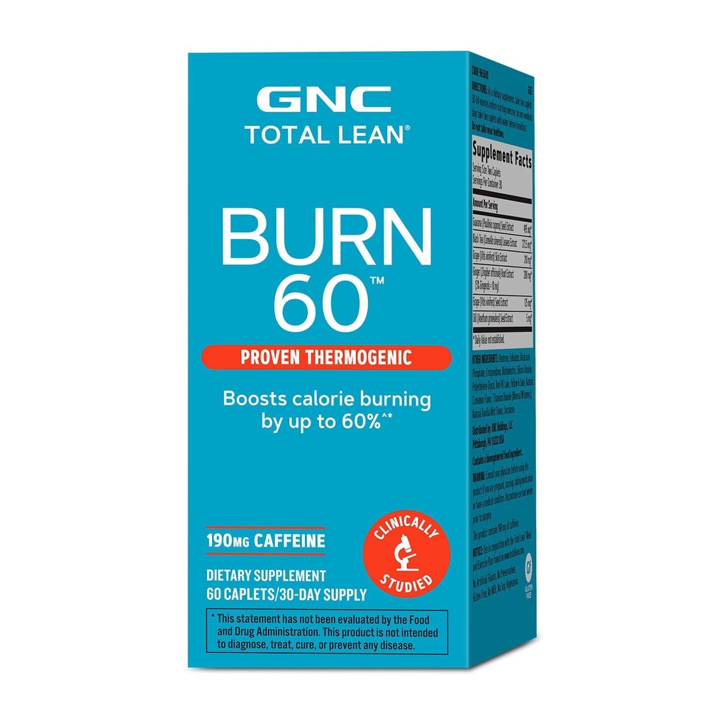 GNC Total Lean Burn 60, Fórmula Terogénica Probada Clínicamente, 30 Servimientos