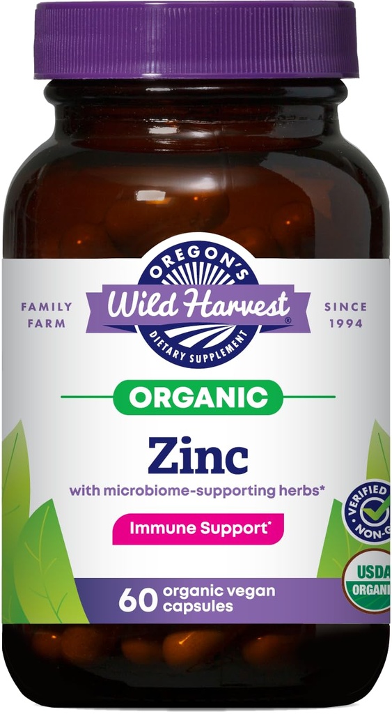 Zinc Wild Harvest de Oregon – USDA Certified Organic, Vegan Capsules for Immune Support with Microbiome-Supporting Herbs – Non-GMO, 60 Conde