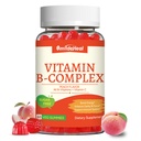 Complejo de vitamina B Gummies para Hombres - Vitamina B12, B1, B2, B3, B5, B6, B7 &amp; B9 - Complejo B con Vitamina C &amp; Choline - Energía &amp; Apoyo Inmunitario* - Vegan, Azúcar Libre, Peach Flavor - 60 Gummies