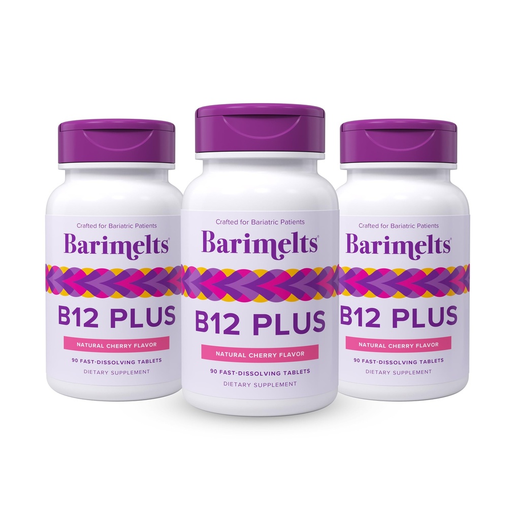 BariMelts Vitamina B12 Plus, 270 Tablas de resolución rápida (9-Month Supply), Vitaminas Bariatricas Libres de Azúcar para Mujeres, Incluye B12, B6, Folate y Biotin, Natural Cherry Flavor