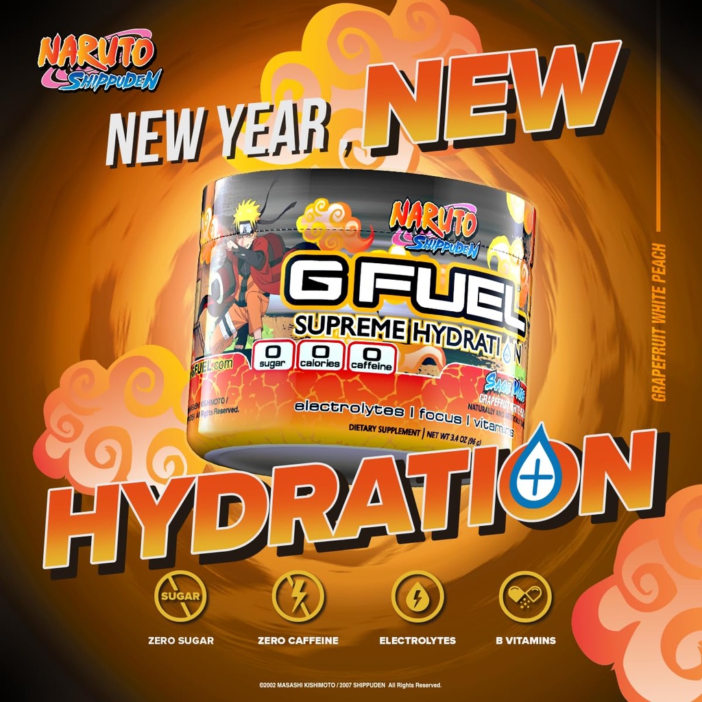 G Fuel Naruto Sage Supreme Hydration, Electrolyte Powder Mix for Energy & Focus, Sugar &amp; Caffeine Suplemento gratis con vitaminas esenciales " Minerales, Grapefruit WhitePeach Flavor, 3.3 oz - 30 Serviciones