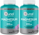 Qunol Magnesium Gummies for Adults, 200mg Elemental Mg (from 1,750mg Magnesium-Citrate),High Absorption Mg-Supplement,Supports Nerve,Bone & Muscle Health,Vegetarian,120 Count(Pack of 2)