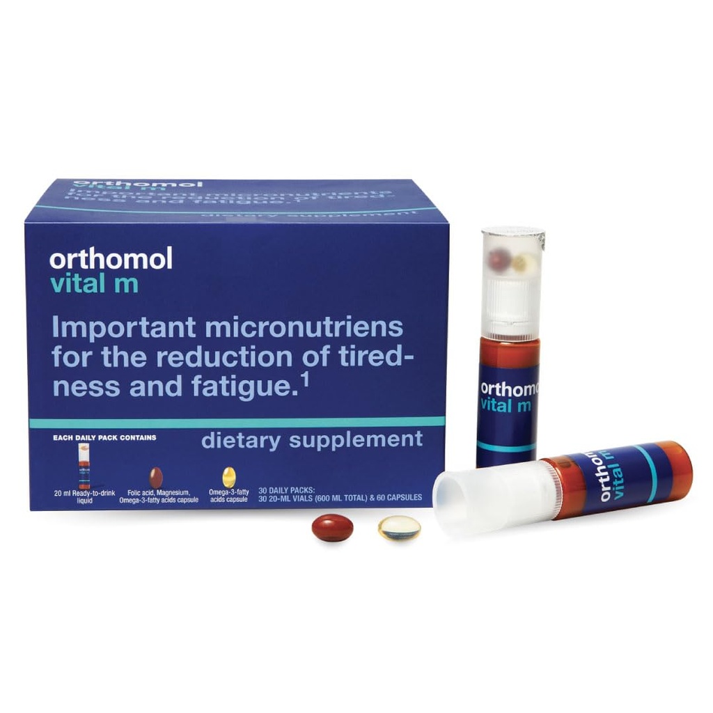 Orthomol Vital M – Daily Multivitamin for Men, Vitamins A, B, C, D3, E, K, Zinc, Iodine & Omega-3, Supports Energy, Vitality, Immune Health & Metabolism, 30-Day Supply, Liquid+ Capsules Supplement