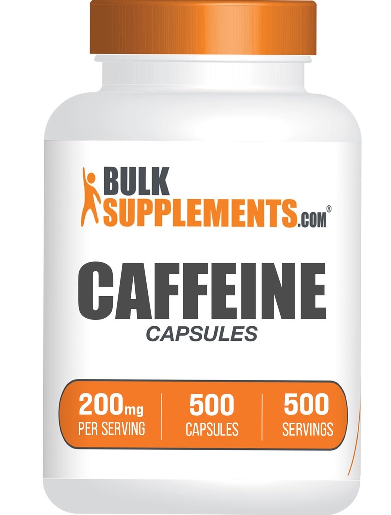 BulkSupplements.com Caffeine 200mg Capsules - Suplemento para el Boost de Energía, Caffeine Pills 200mg - Gluten Free, 1 cápsula por Serving, 500 Cuenta (Pack of 1)