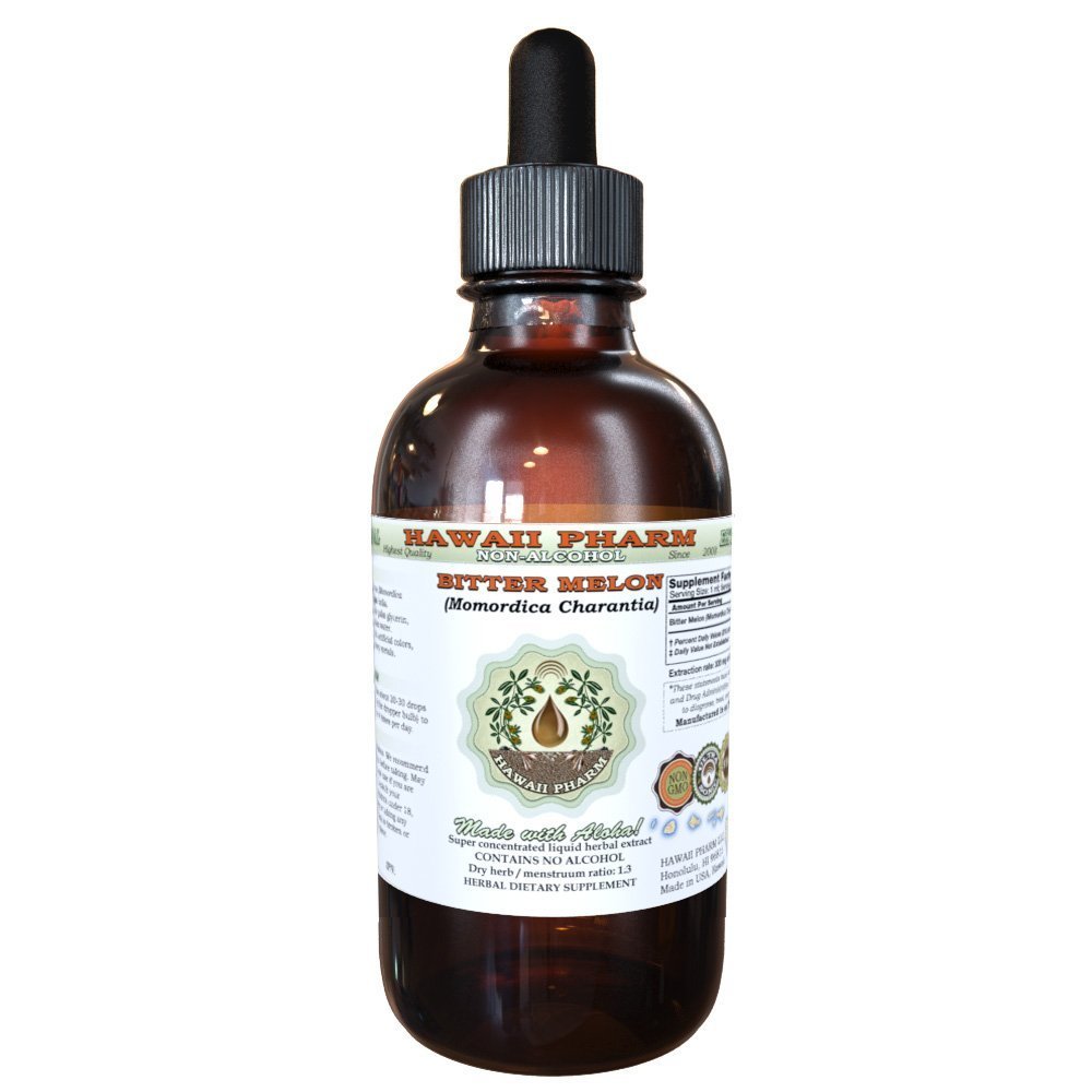 Hawaii Pharm Bitter Melon Alcohol-Free Liquid Extract, Bitter Melon (Momordica Charantia) Dried Fruit Glycerite Natural Herbal Supplement 2 oz