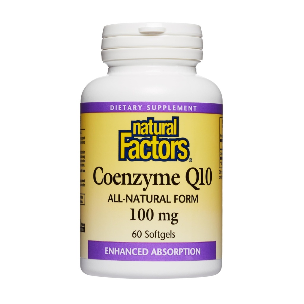 Factores naturales Coenzima Q10 - Apoyo al Antioxidante Suplementos Soportes Producción de energía celular - Ayudas de absorción mejor Función cardíaca saludable - 100 mg, 60 Softgels (60 Servimientos)