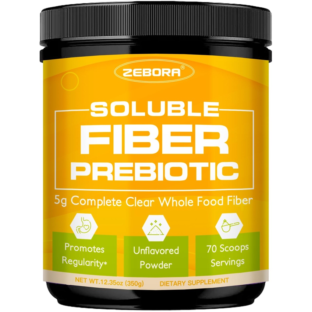 ZEBORA Fiber Supplement Powder, Soluble Prebiotic Fiber Powder Unflavored with Acacia for Digestive Health, Regularity and Hunger Control No Sugar Added, No Grit, Gluten Free, 70 Servings