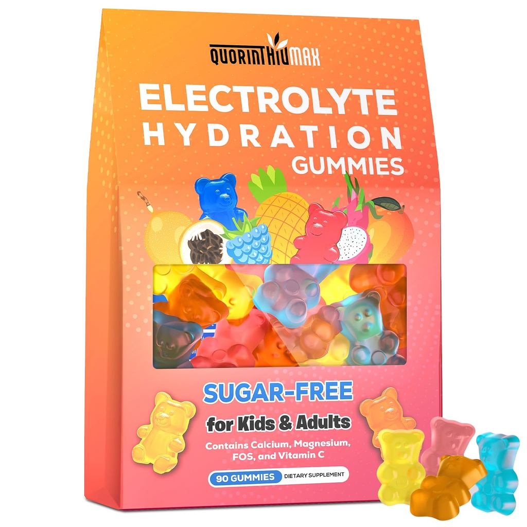 Electrolyte Gummies Sugar Free | Electrolyte Hydration Energy Gummies for Running & Sports - Energy Chews with Calcium & Vitamin C for Kids & Adults, Multiple Mixed Flavors, Gluten-Free, 90 Count