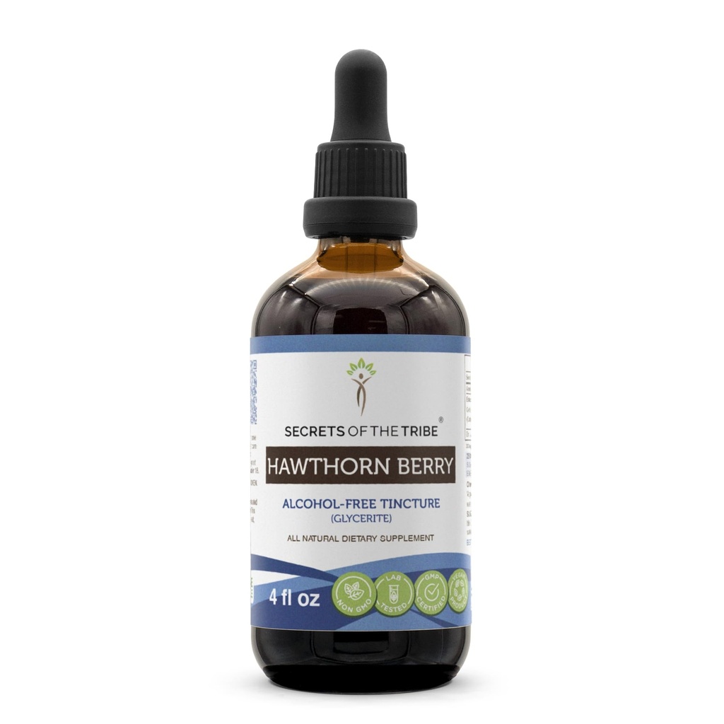Secrets of the Tribe Hawthorn Berry Tincture Alcohol-Free Extract, Hawthorn Berry (Crataegus spp.) Dried Berry 4 oz