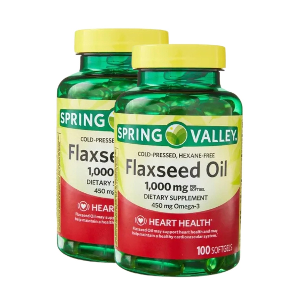 Flaxseed Oil 1000mg – 100 Softgels, Cold-Pressed Organic Flax Seed Oil, Omega 3-6-9 Supplement, Hexane-Free Flax Oil Softgels, Daily Flax Seed Supplement (Pack of 2)