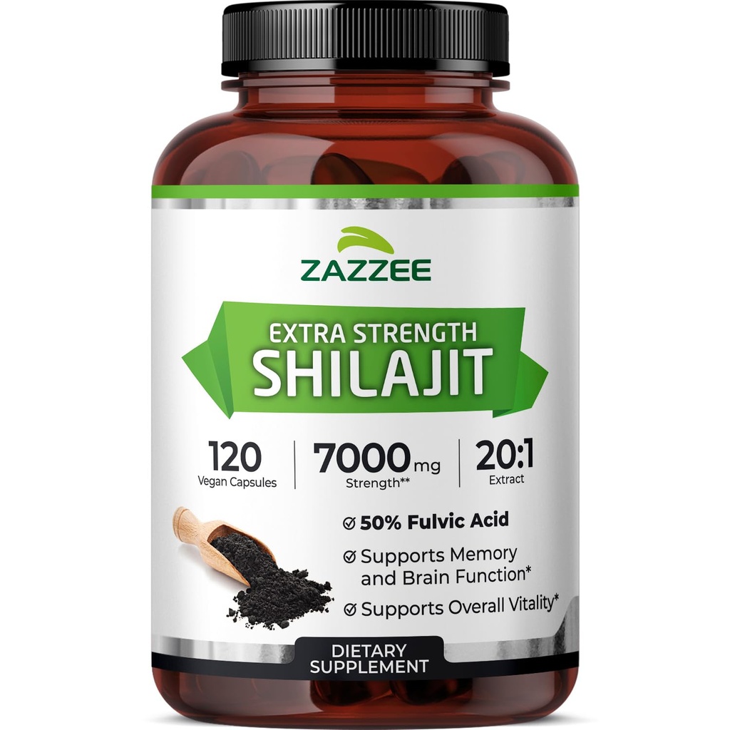 Zazzee 100% Pure Himalayan Shilajit 20:1 Extract, 50% Fulvic Acid, 120 Vegan Capsules, 4 Month Supply, Rich in Trace Mineral, 20X Potency, Energy & Vitality Support, Non-GMO, Made in the USA
