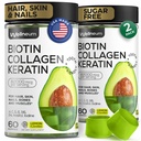 Biotin for Hair Growth Women/Men 12000mcg, Skin & Nails Support Gummies + 70000mcg Collagen Peptides (Collagen Powder in Gummy Form) + 20000mcg Keratin + Retinol, Sugar Free, 120 Gummies (2 Pack)