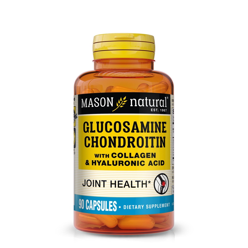 MASON NATURAL Glucosamine Chondroitin with Collagen " Hyaluronic Acid, 45-Day Supply Capsules for Normal Mix, Mobility, Flexibility, " Aging Support, 90 Capsules