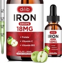 Liquid Iron Supplement for Women & Men Iron Drops Iron Supplements for Anemia with Folate, Vitamin C, B12 for Red Blood Cell Support-Green Apple Flavor, 2 Fl Oz
