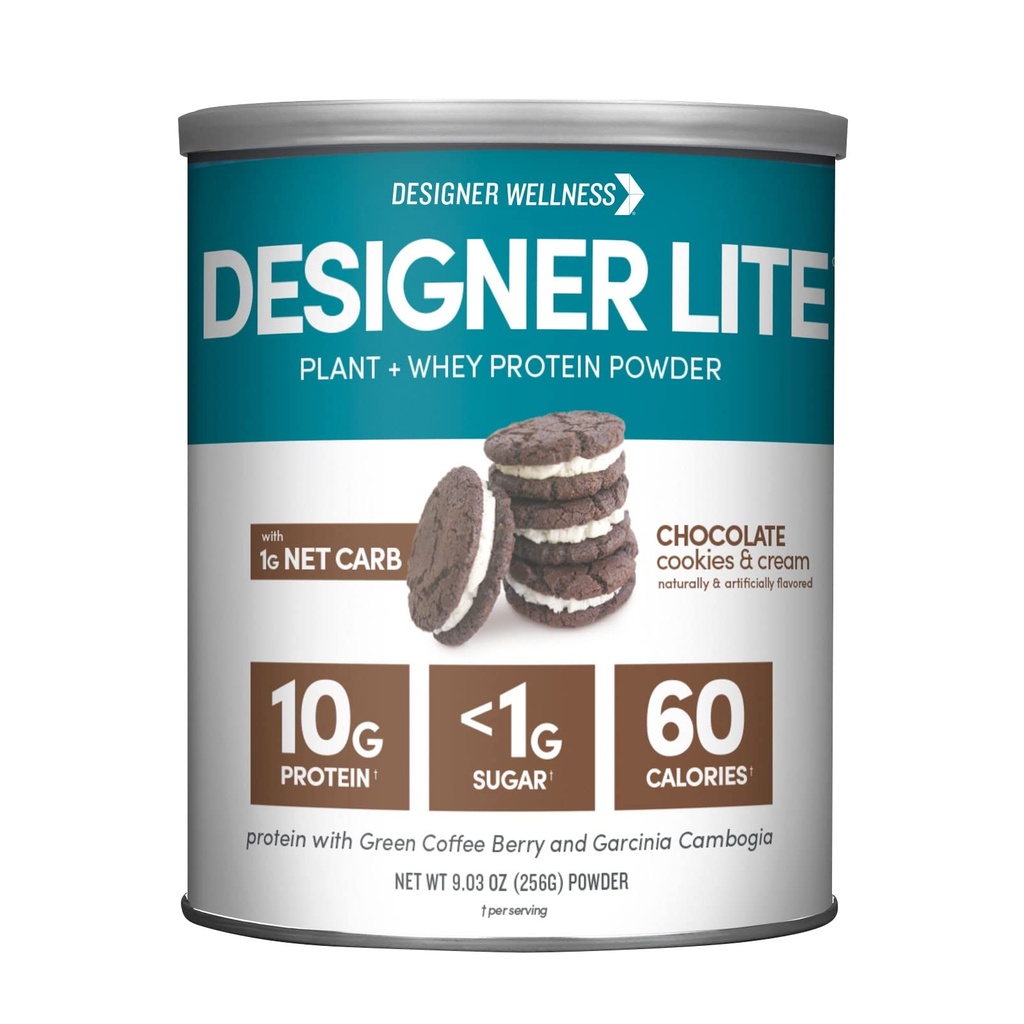 Designer Wellness, Designer Lite, Low Calorie Natural Protein, Prebiotic Fiber, Key Vitamins & Minerals, Chocolate Cookies & Cream, 9.03 Ounces