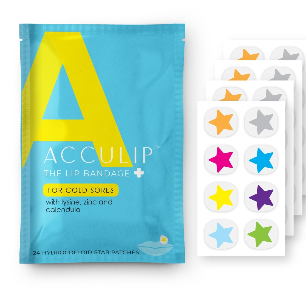 Acculip Cold Sore Patch Lysine Cold Sore Treatment for Lips, Lysine Lip Balm Alternative for Soothing Relief, Medicated Fever Blister Patch, L-lysine, Zinc and Calendula, Star Theme Design