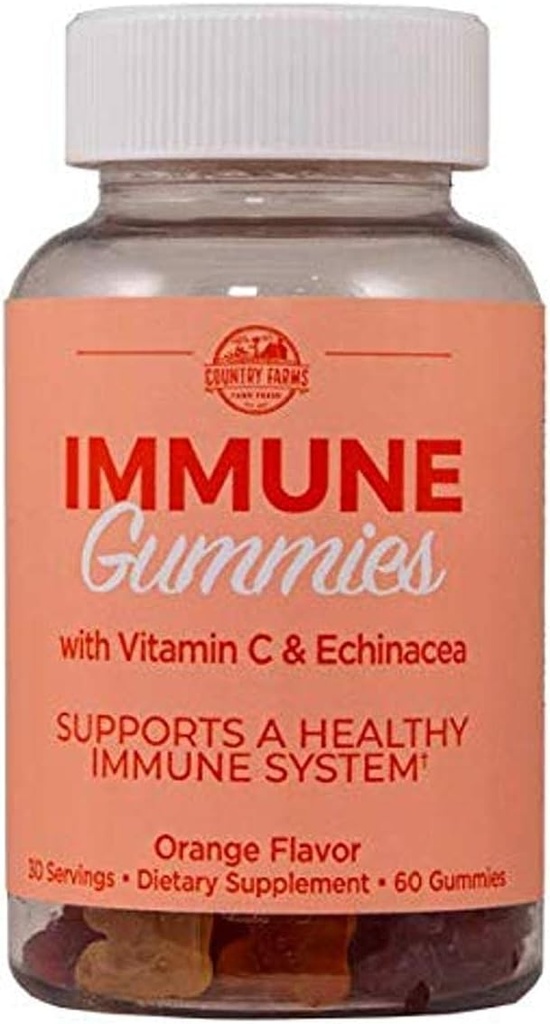 Country Farms Immune Gummies with Vitamin C & Echinacea, Supports Healthy Immune System, Rich in Antioxidants, Delicious Orange Flavor, 60 Count, 30 Servings