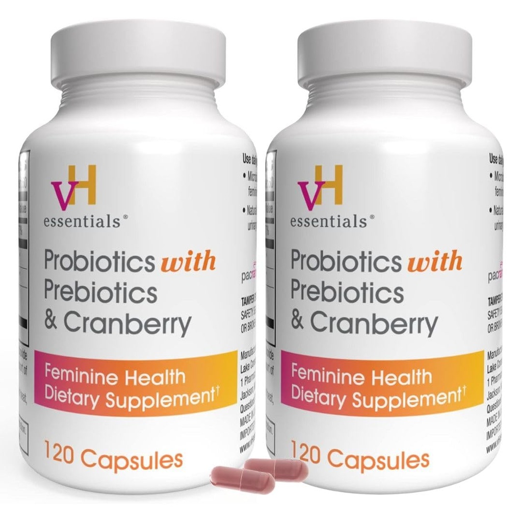 vH essentials Probiotics for Women with Prebiotics, Cranberry & Vitamin C – 120 Capsules -2 Pack – Vaginal Probiotics Support Gut Balance, Vaginal Health & Urinary Tract Health for Women
