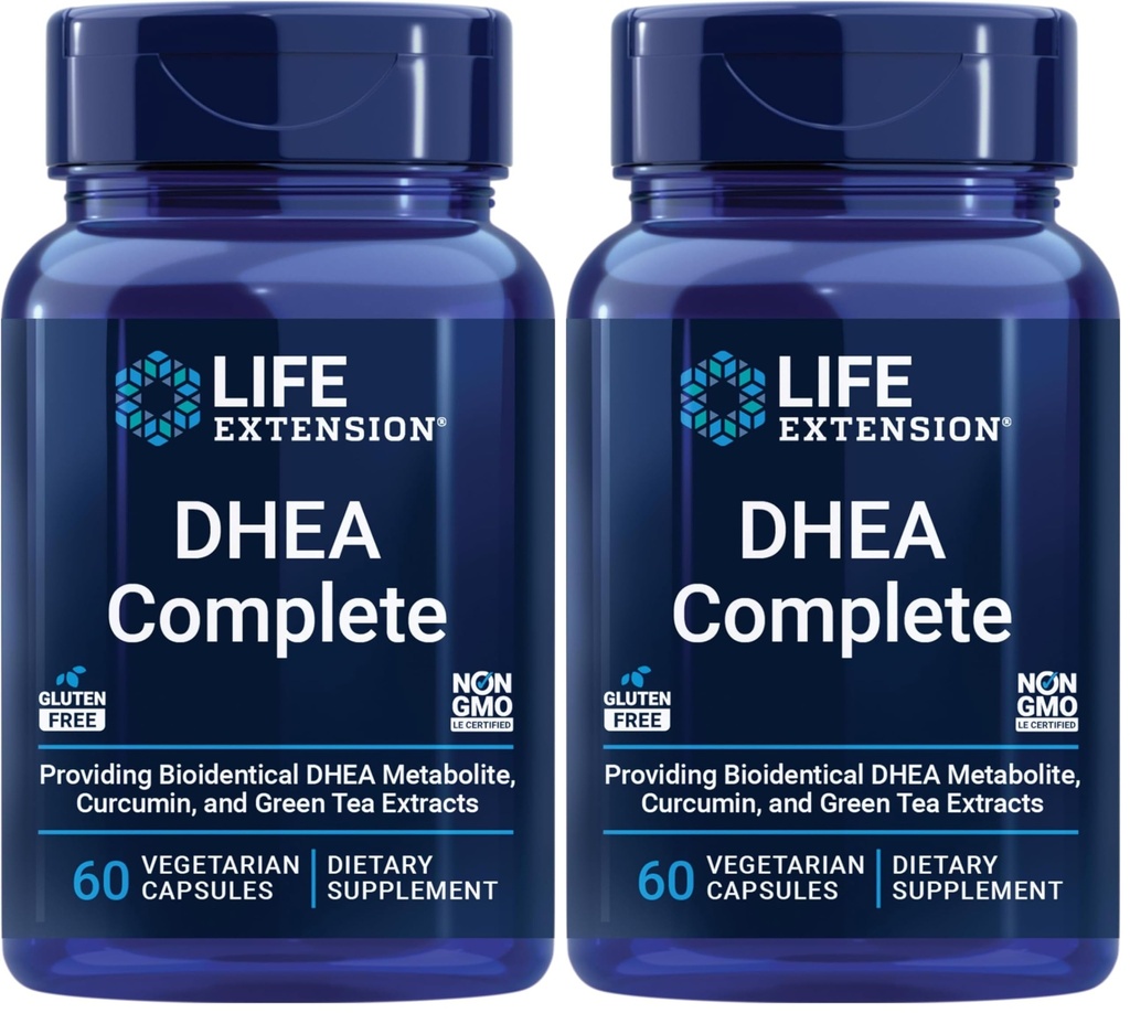 Life Extension DHEA and 7-Keto DHEA Complete Vegetarian Capsules to Maximize Support of a Healthy Body Weight & Mood,Lean Muscle Mass,Libido & More,Non-GMO,Gluten-Free,60 Count (Pack of 2)