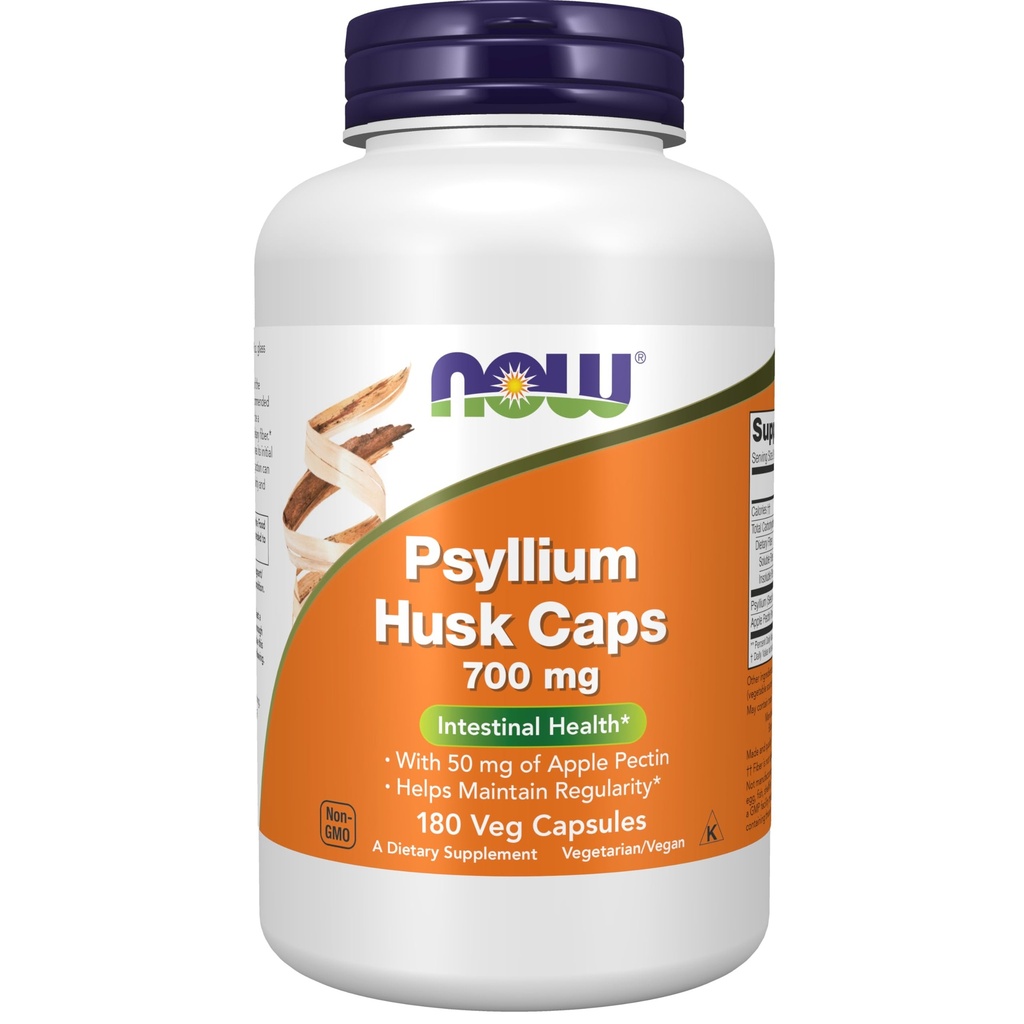 AHORA Suplementos de alimentos, Psyllium Husk Caps 700 mg con 50 mg de Apple Pectin, Salud intestinal*, 180 cápsulas de veg