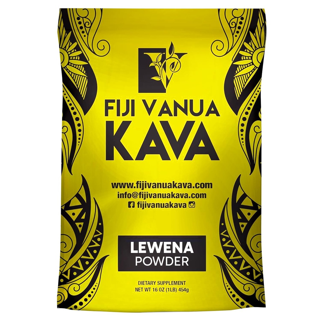 Fiji Vanua Kava Lewena Powder, Premium Medium Grind Basal Kava Roots with Approximately 6-7% Kavalactone Content Smooth & Pure Kava Root Powder Fiji, Kava Drink Powder with No Filler & Additives, 1 lb