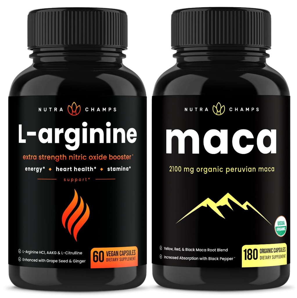 NutraChamps L-Arginine Capsules y Maca Capsules 2 Pack Bundle
