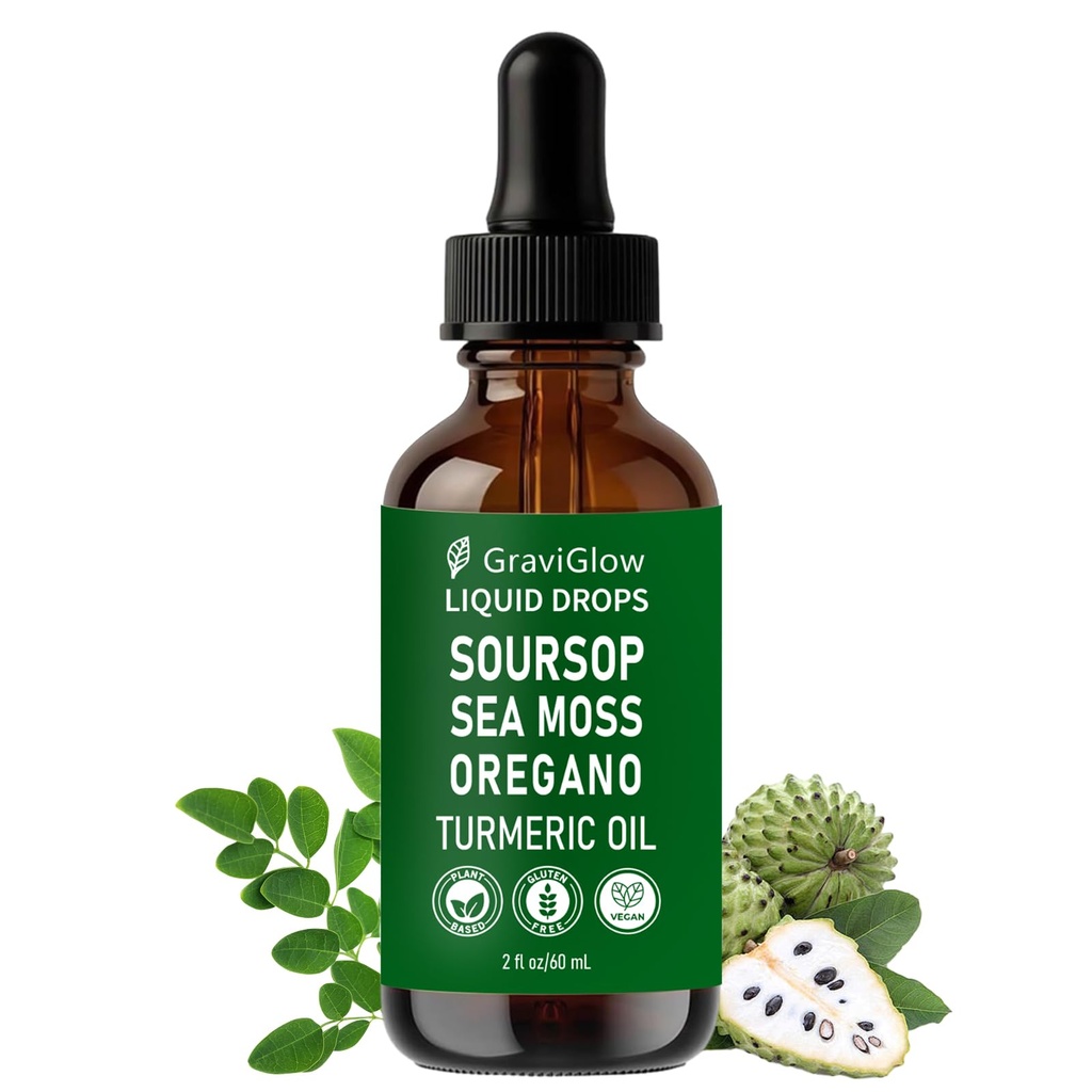 Graviola Soursop Bitters Liquid Drops – 10-in-1 Herbal Soursop Extract with Sea Moss, Moringa, Turmeric, Black Seed Oil & Oregano – Immune & Gut Health Support, Vegan, Non-GMO, 2 Fl Oz