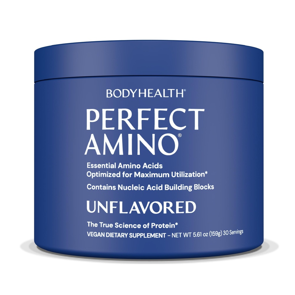 BodyHealth PerfectAmino - BCAA and EAA Powder for Pre and Post Workout - Amino Acid Energy Drink for Men and Women to Support Lean Muscle and Recovery - Unflavored (Lightly Sweetened) - 30 Servings