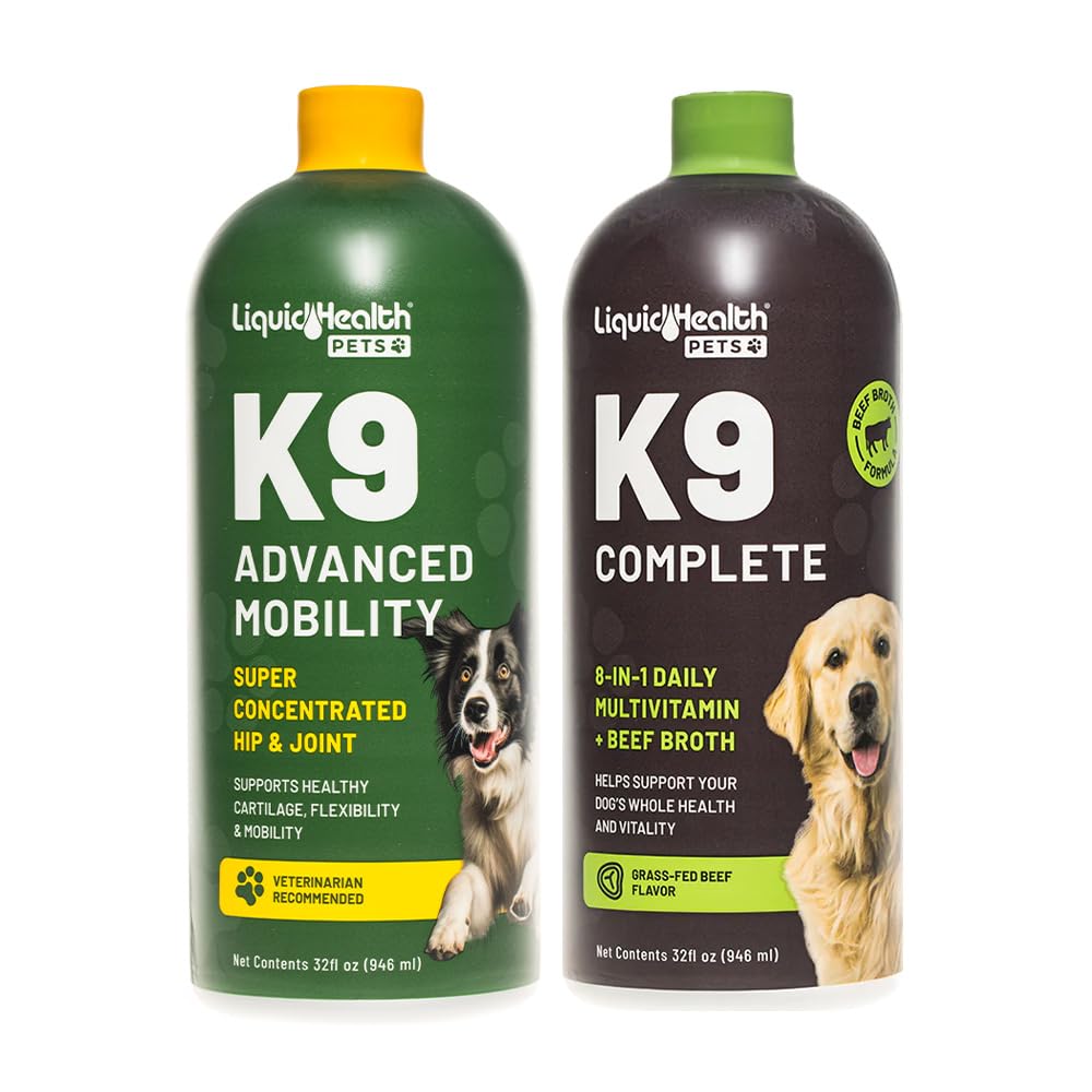 LIQUIDHEALTH Pets K9 Advanced Mobility Glucosamine Chondroitin Hip & Joint Formula & K9 Complete 8-in-1 Multivitamin - Dogs & Puppies Supplement Bundle for Joint Health, Immune Support - USA Made